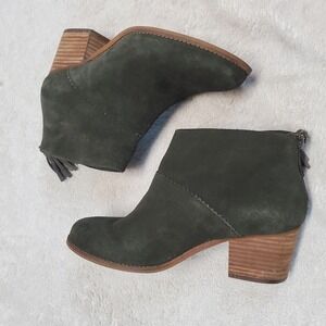 Toms Green Suede Boho Cottagecore Ankle Boots Booties 8 Bohemian Party Dressy